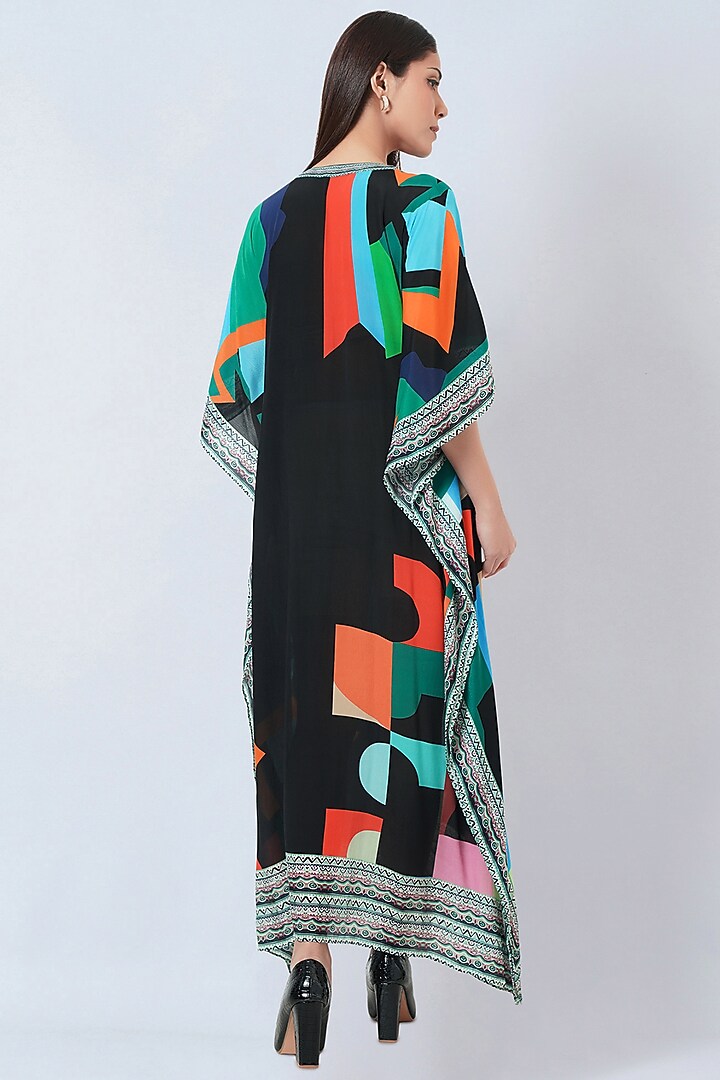 Black Viscose Crepe Printed Kaftan by First Resort by Ramola Bachchan at Pernia's Pop Up Shop