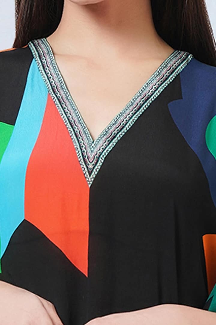 Black Viscose Crepe Printed Kaftan by First Resort by Ramola Bachchan at Pernia's Pop Up Shop