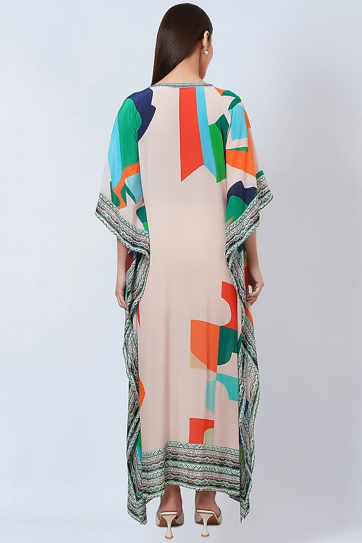 Peach Viscose Crepe Printed Kaftan by First Resort by Ramola Bachchan at Pernia's Pop Up Shop