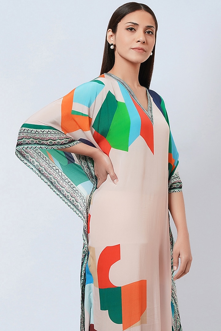Peach Viscose Crepe Printed Kaftan by First Resort by Ramola Bachchan at Pernia's Pop Up Shop