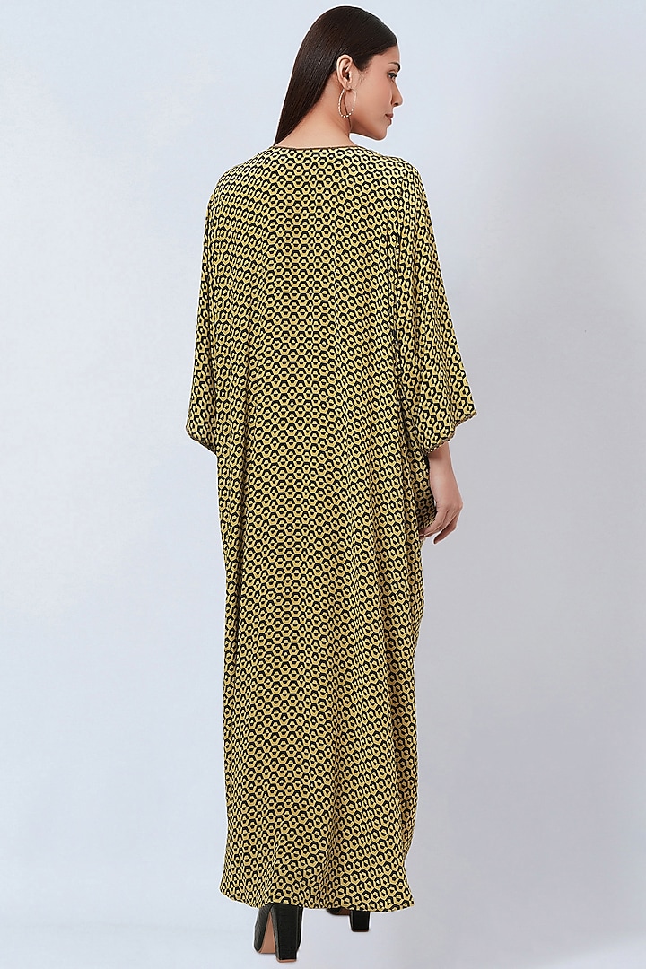 Yellow Silk Crepe Printed Kaftan by First Resort by Ramola Bachchan at Pernia's Pop Up Shop