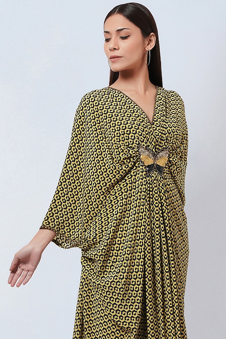 Yellow Silk Crepe Printed Kaftan by First Resort by Ramola Bachchan at Pernia's Pop Up Shop