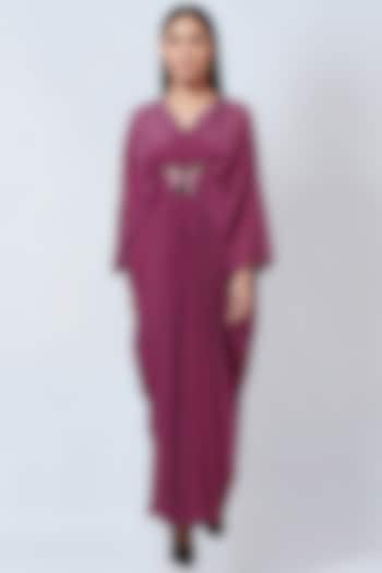 Fuchsia Silk Crepe Printed Kaftan by First Resort by Ramola Bachchan at Pernia's Pop Up Shop