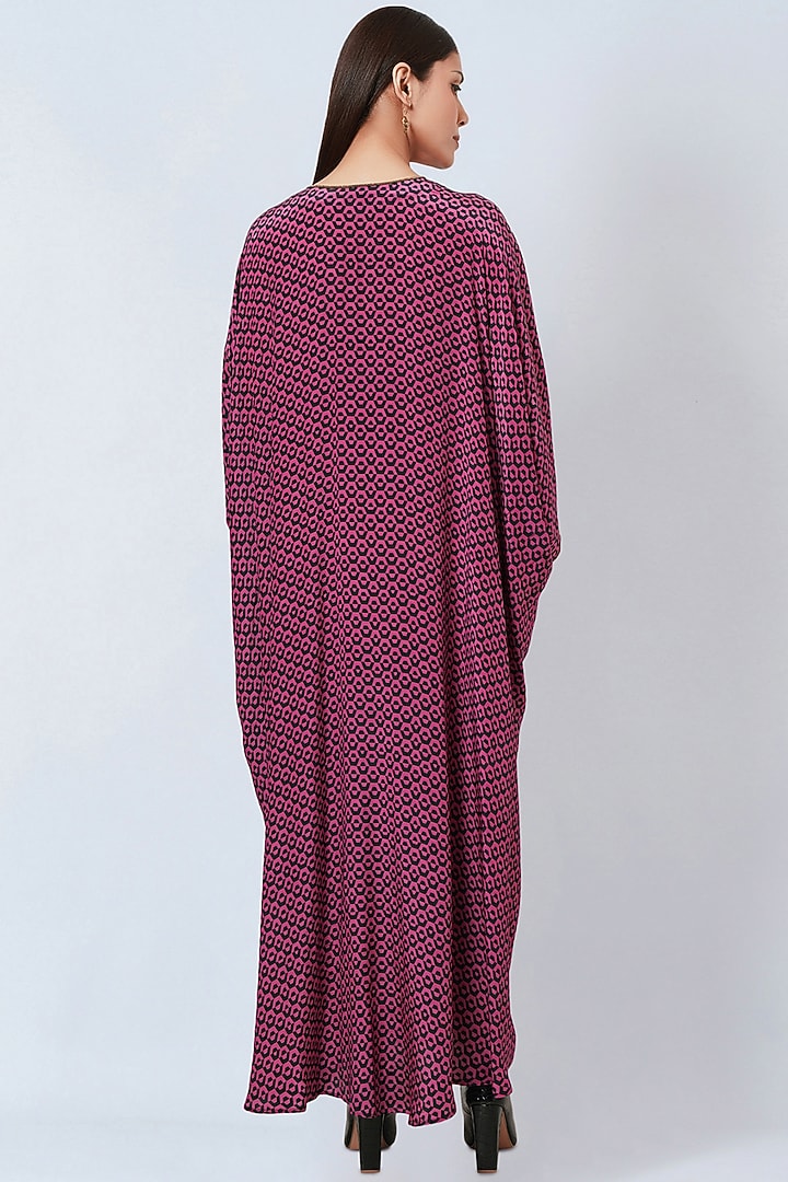 Fuchsia Silk Crepe Printed Kaftan by First Resort by Ramola Bachchan at Pernia's Pop Up Shop