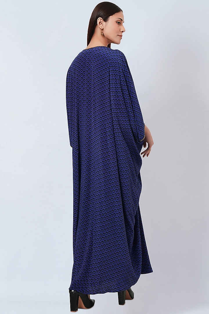 Cobalt Blue Silk Crepe Printed Kaftan by First Resort by Ramola Bachchan at Pernia's Pop Up Shop