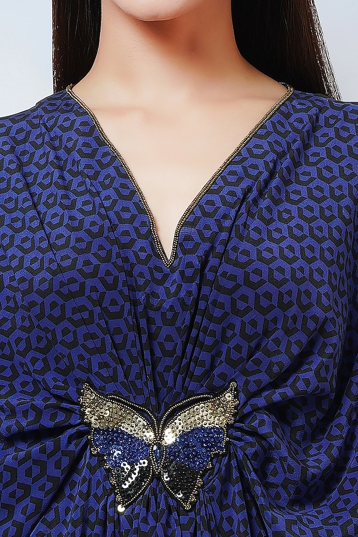 Cobalt Blue Silk Crepe Printed Kaftan by First Resort by Ramola Bachchan at Pernia's Pop Up Shop