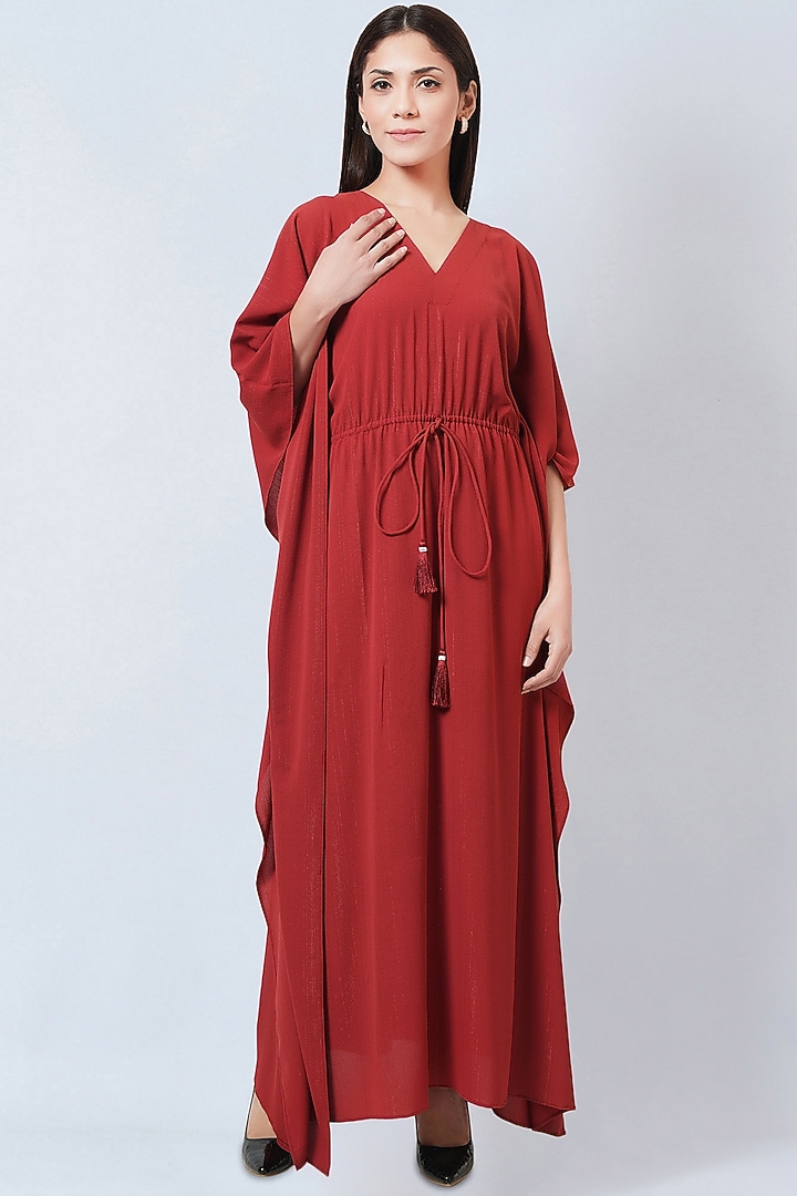 Maroon Lurex Georgette Kaftan by First Resort by Ramola Bachchan at Pernia's Pop Up Shop