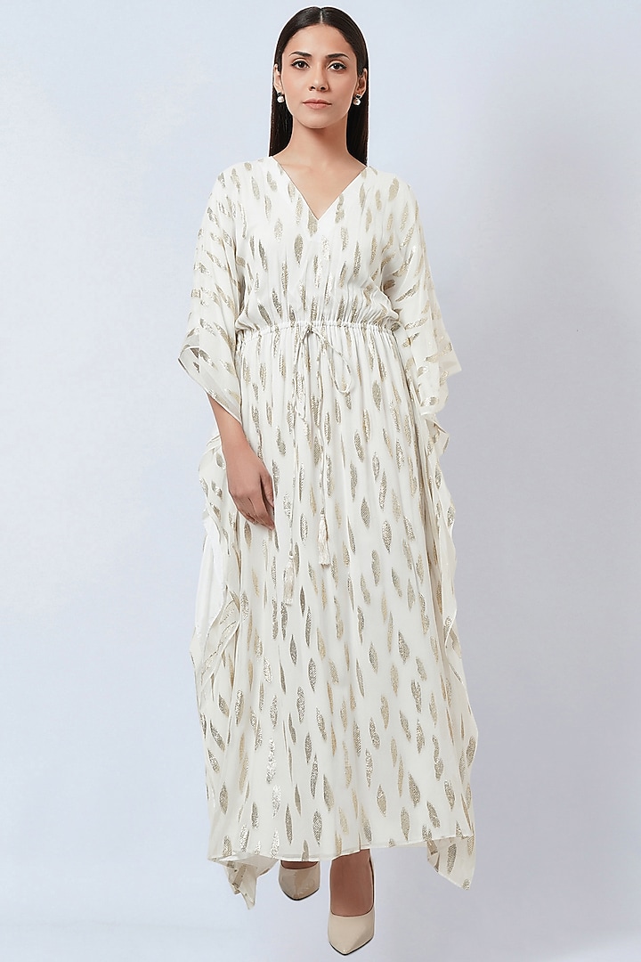 Ivory Lurex Georgette Kaftan by First Resort by Ramola Bachchan at Pernia's Pop Up Shop