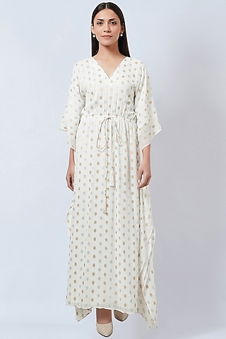 Ivory Lurex Georgette Kaftan by First Resort by Ramola Bachchan
