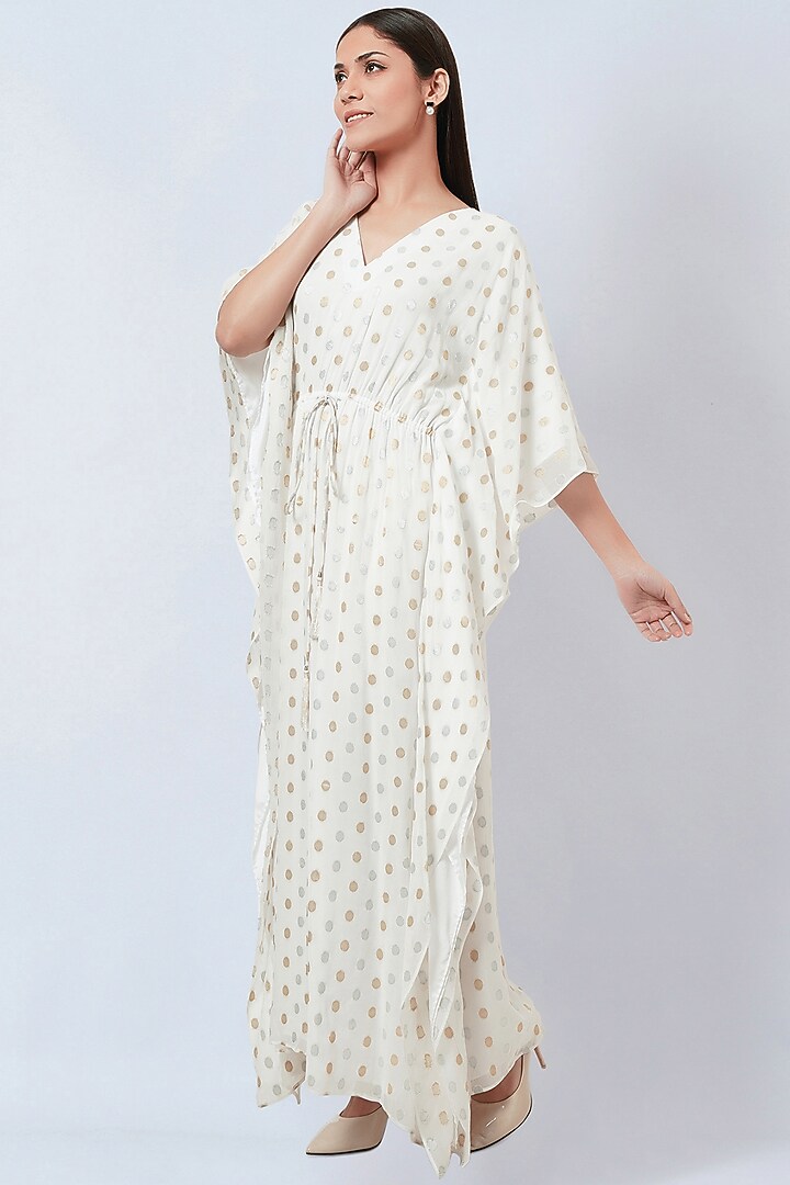 Ivory Lurex Georgette Kaftan by First Resort by Ramola Bachchan at Pernia's Pop Up Shop