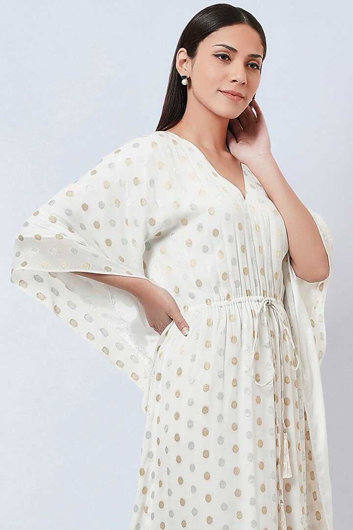Ivory Lurex Georgette Kaftan by First Resort by Ramola Bachchan at Pernia's Pop Up Shop
