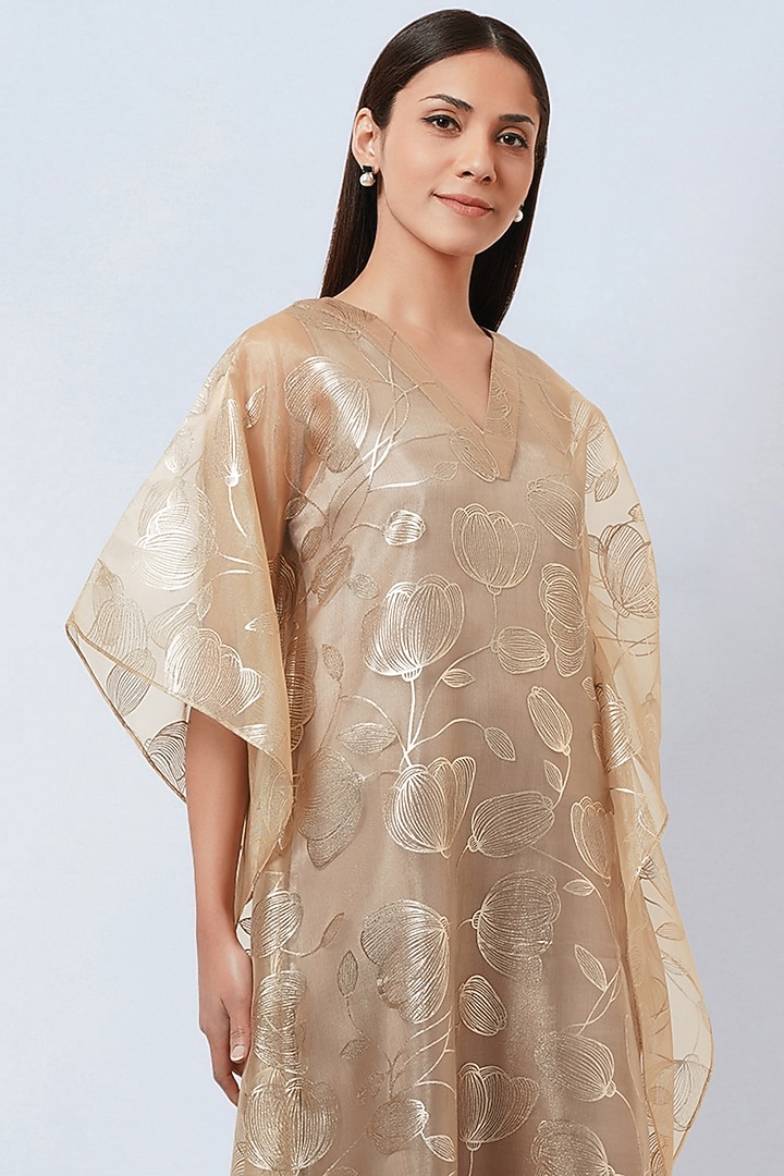 Gold Organza Kaftan by First Resort by Ramola Bachchan at Pernia's Pop Up Shop