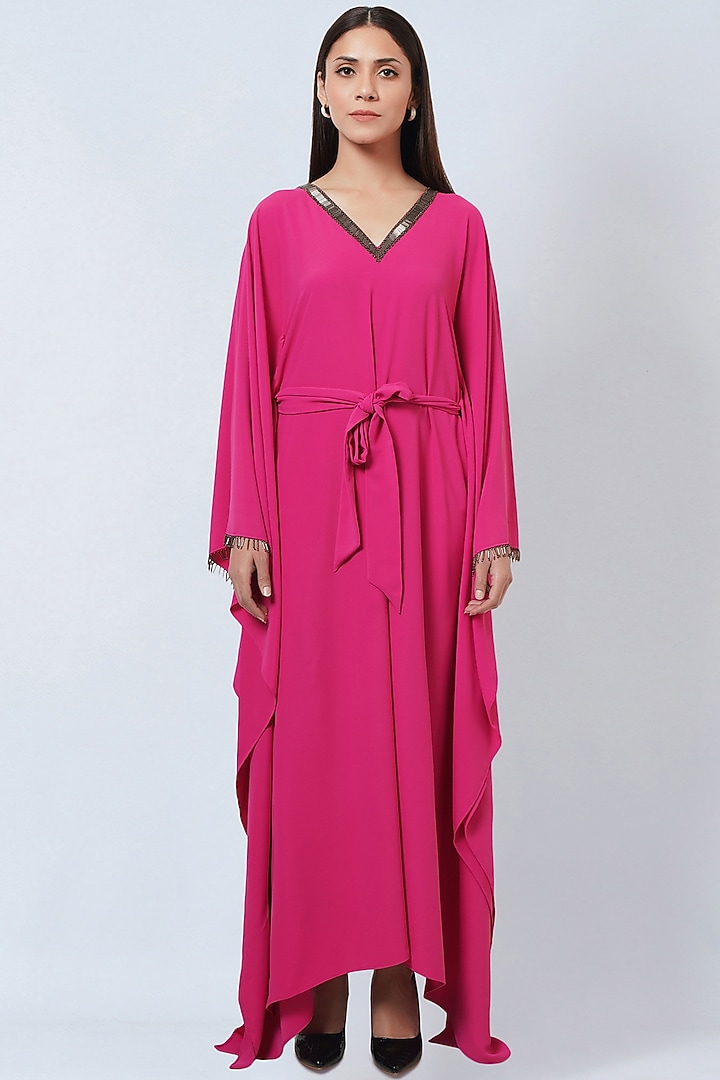 Bright Pink Polyester Crepe Kaftan by First Resort by Ramola Bachchan at Pernia's Pop Up Shop