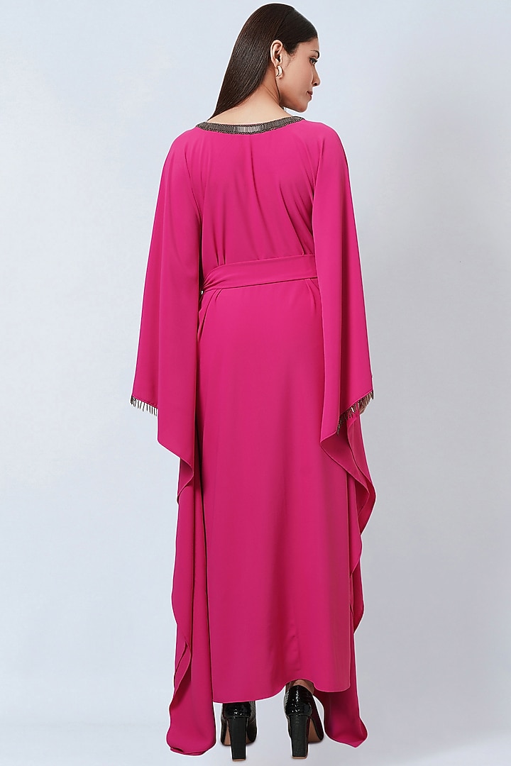 Bright Pink Polyester Crepe Kaftan by First Resort by Ramola Bachchan at Pernia's Pop Up Shop