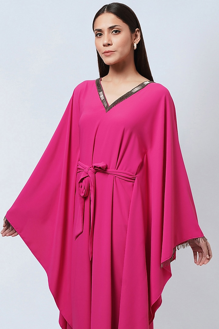 Bright Pink Polyester Crepe Kaftan by First Resort by Ramola Bachchan at Pernia's Pop Up Shop