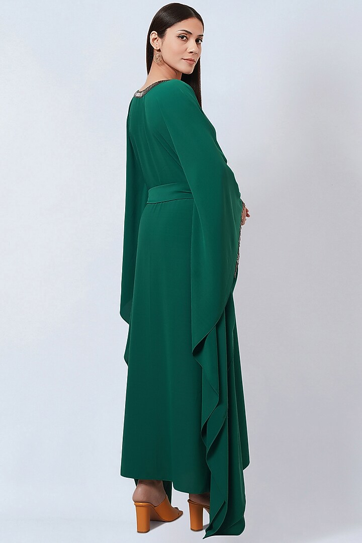 Pine Green Polyester Crepe Kaftan by First Resort by Ramola Bachchan at Pernia's Pop Up Shop