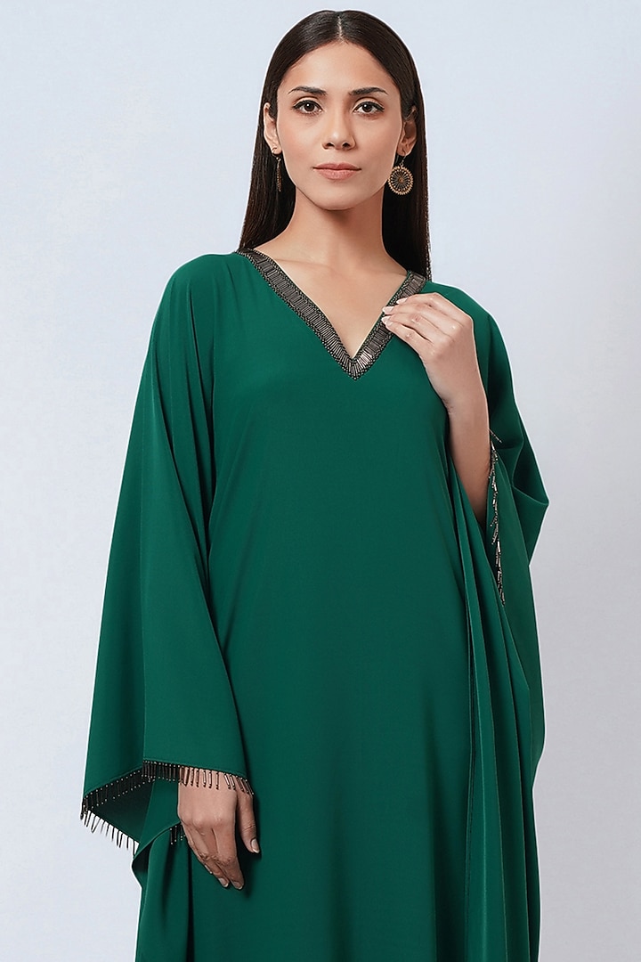 Pine Green Polyester Crepe Kaftan by First Resort by Ramola Bachchan at Pernia's Pop Up Shop