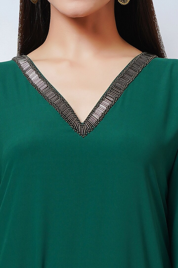 Pine Green Polyester Crepe Kaftan by First Resort by Ramola Bachchan at Pernia's Pop Up Shop