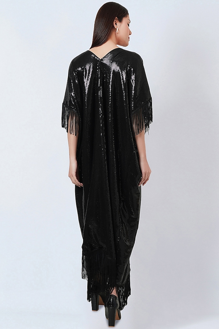 Black Sequins Georgette Kaftan by First Resort by Ramola Bachchan at Pernia's Pop Up Shop