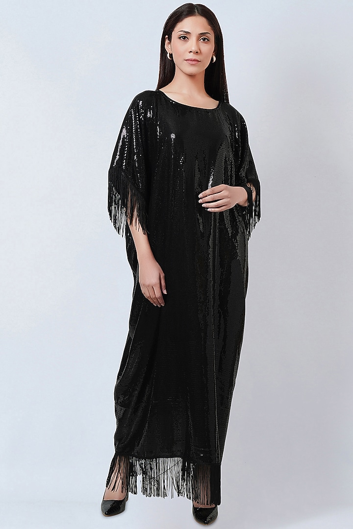 Black Sequins Georgette Kaftan by First Resort by Ramola Bachchan at Pernia's Pop Up Shop