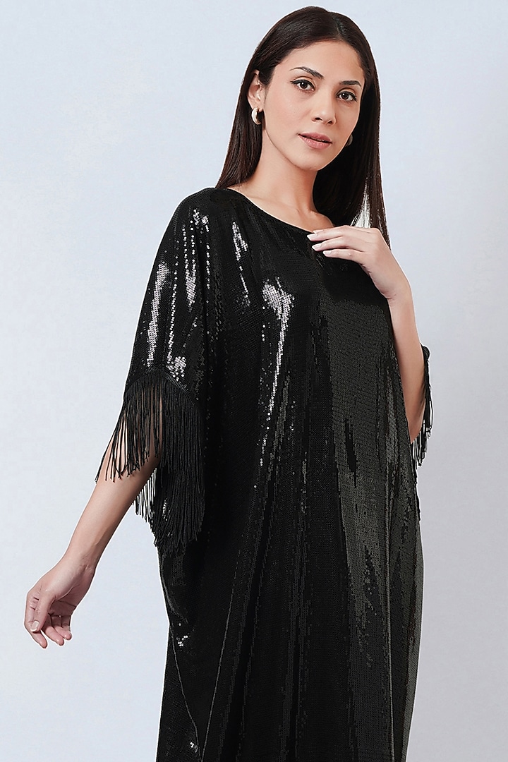 Black Sequins Georgette Kaftan by First Resort by Ramola Bachchan at Pernia's Pop Up Shop