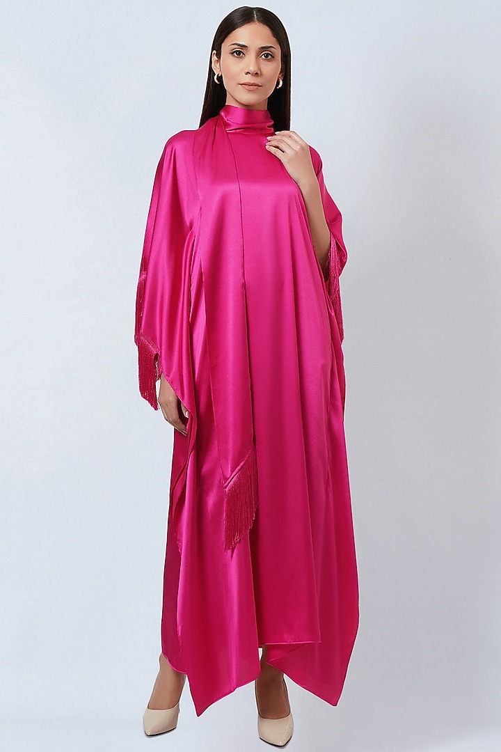 Hot Pink Polyester Satin Kaftan by First Resort by Ramola Bachchan at Pernia's Pop Up Shop