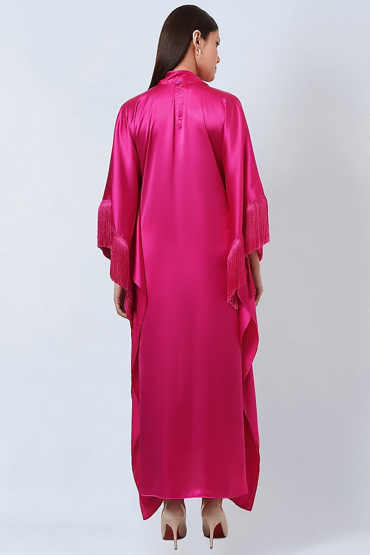 Hot Pink Polyester Satin Kaftan by First Resort by Ramola Bachchan at Pernia's Pop Up Shop