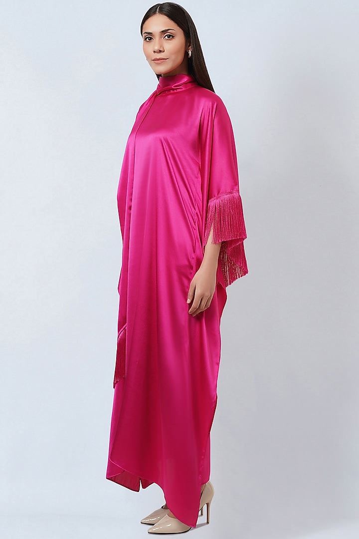 Hot Pink Polyester Satin Kaftan by First Resort by Ramola Bachchan at Pernia's Pop Up Shop