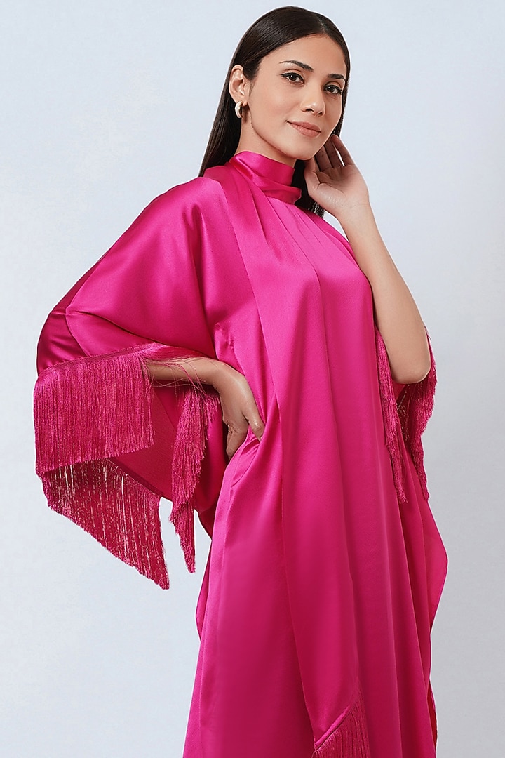Hot Pink Polyester Satin Kaftan by First Resort by Ramola Bachchan at Pernia's Pop Up Shop