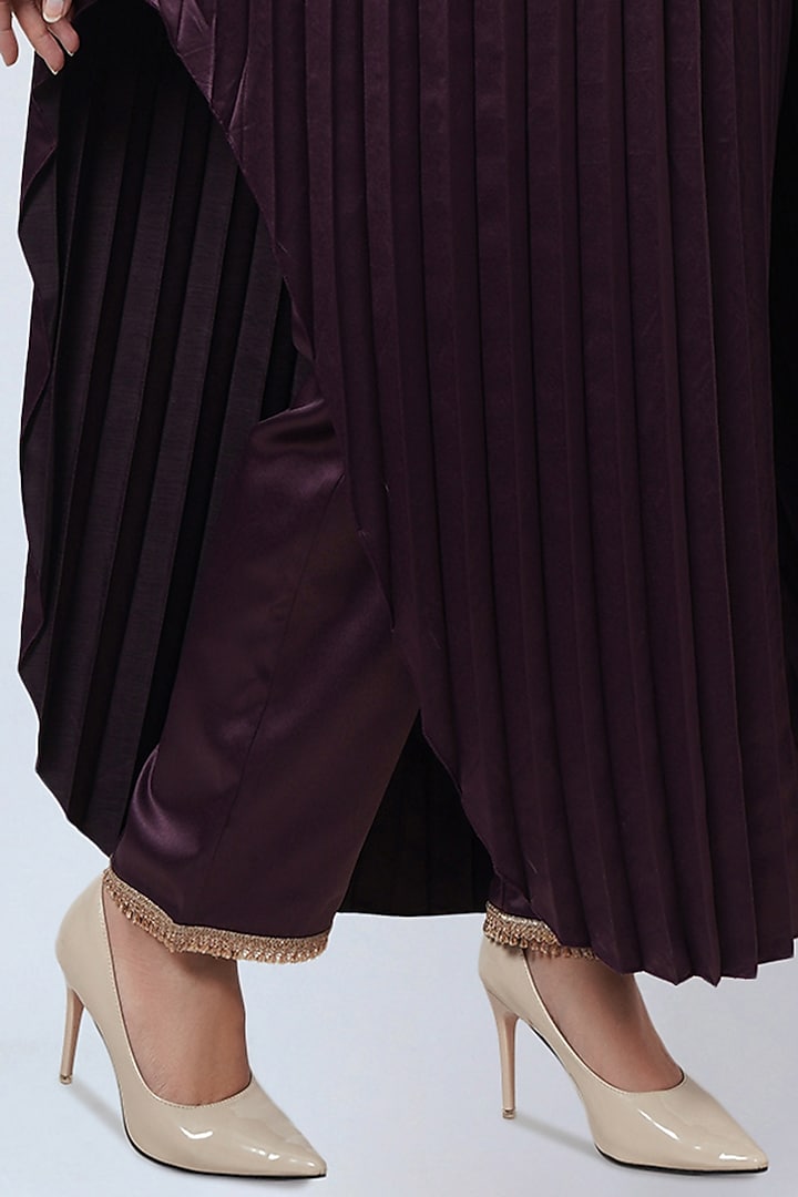 Purple Polyester Satin Pleated Asymmetric Kaftan by First Resort by Ramola Bachchan at Pernia's Pop Up Shop
