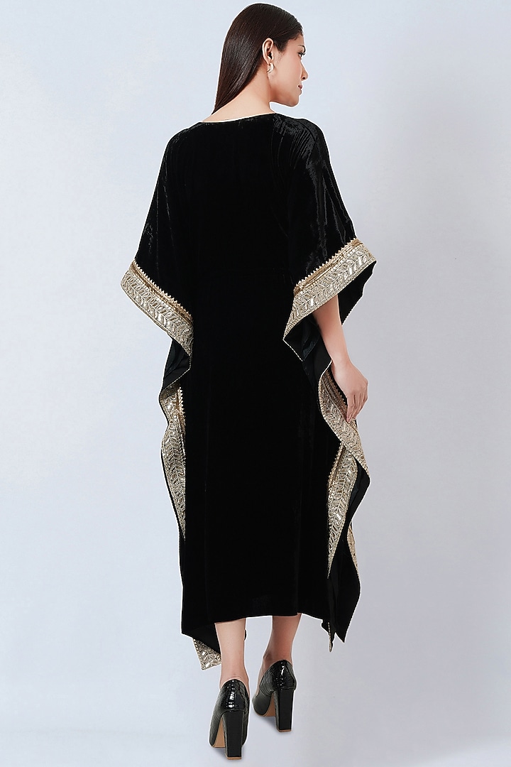 Black Silk Velvet Kaftan by First Resort by Ramola Bachchan at Pernia's Pop Up Shop