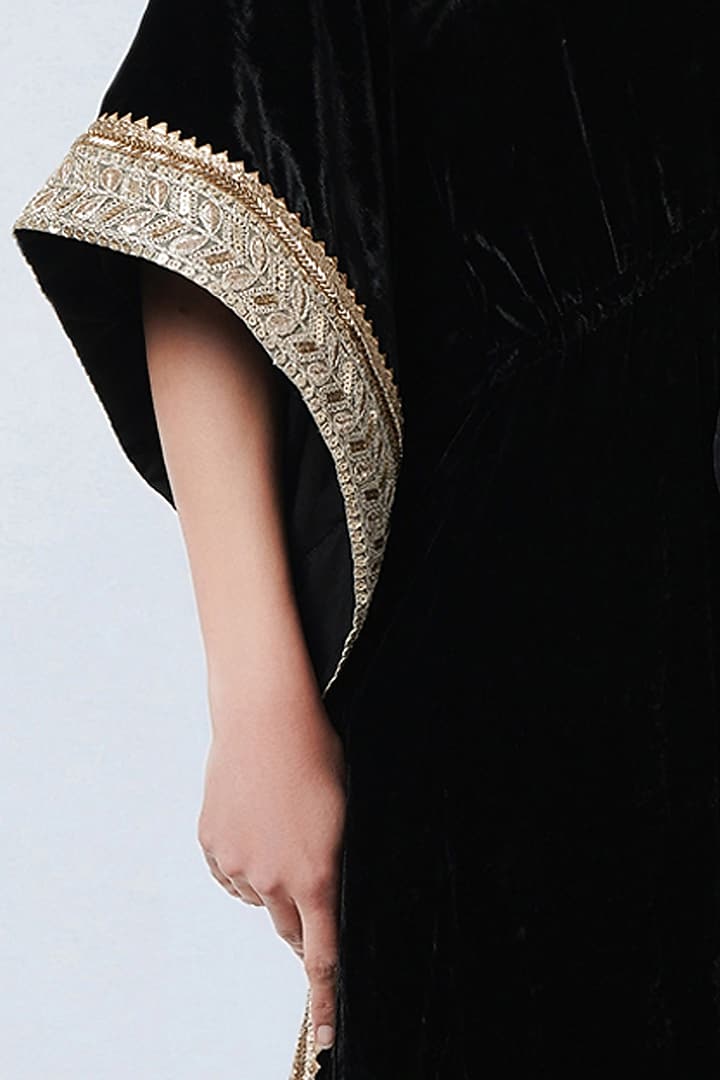 Black Silk Velvet Kaftan  by First Resort by Ramola Bachchan at Pernia's Pop Up Shop