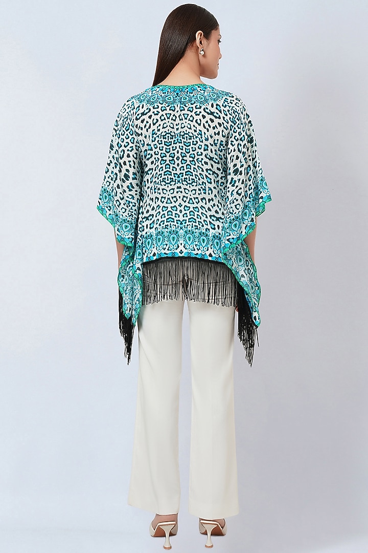 Sky Blue Viscose Crepe Printed & Embellished Kaftan Top by First Resort by Ramola Bachchan at Pernia's Pop Up Shop