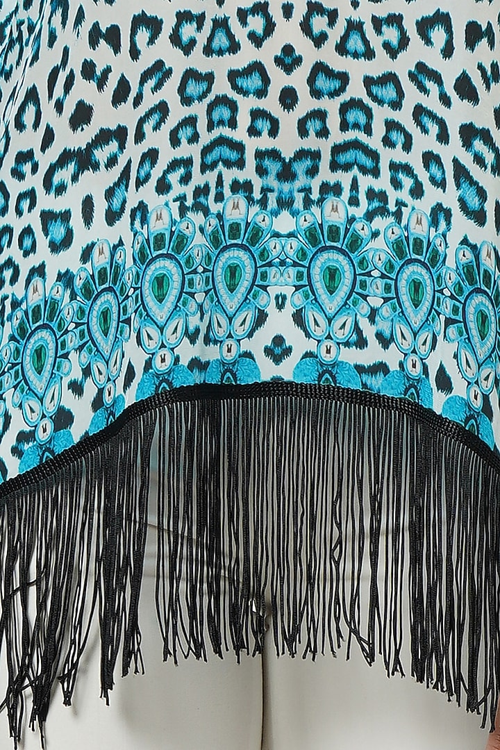 Sky Blue Viscose Crepe Printed & Embellished Kaftan Top by First Resort by Ramola Bachchan at Pernia's Pop Up Shop