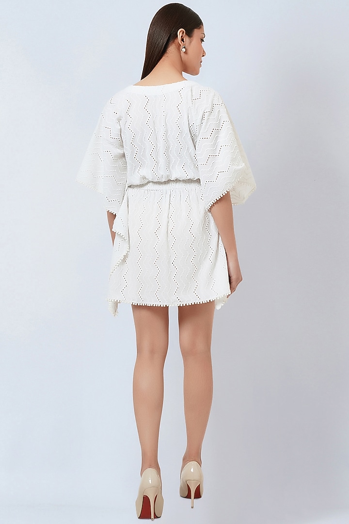 White Cotton Eyelet Kaftan Top by First Resort by Ramola Bachchan at Pernia's Pop Up Shop