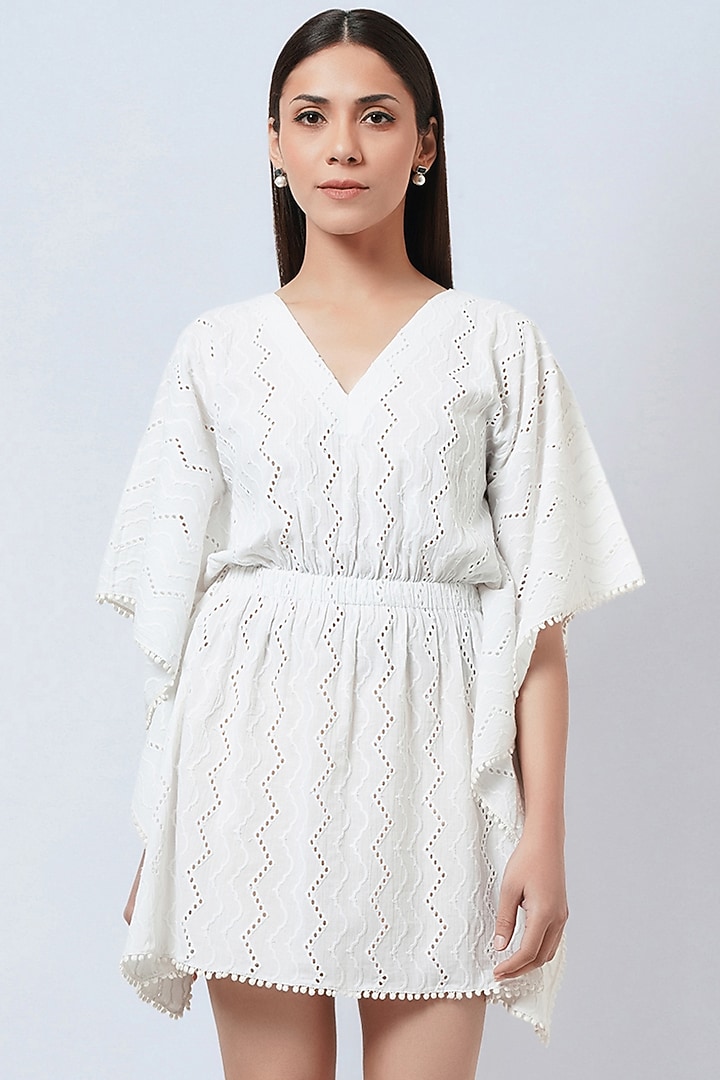 White Cotton Eyelet Kaftan Top by First Resort by Ramola Bachchan at Pernia's Pop Up Shop
