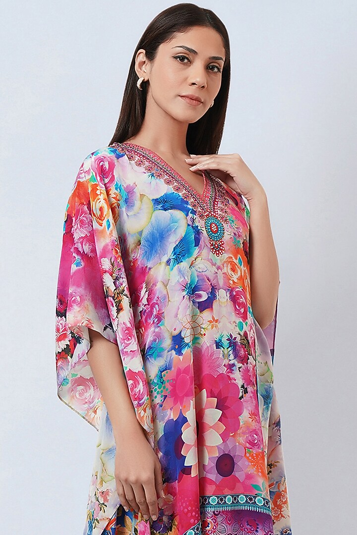Multi-Colored Silk Crepe Printed Kaftan by First Resort by Ramola Bachchan at Pernia's Pop Up Shop