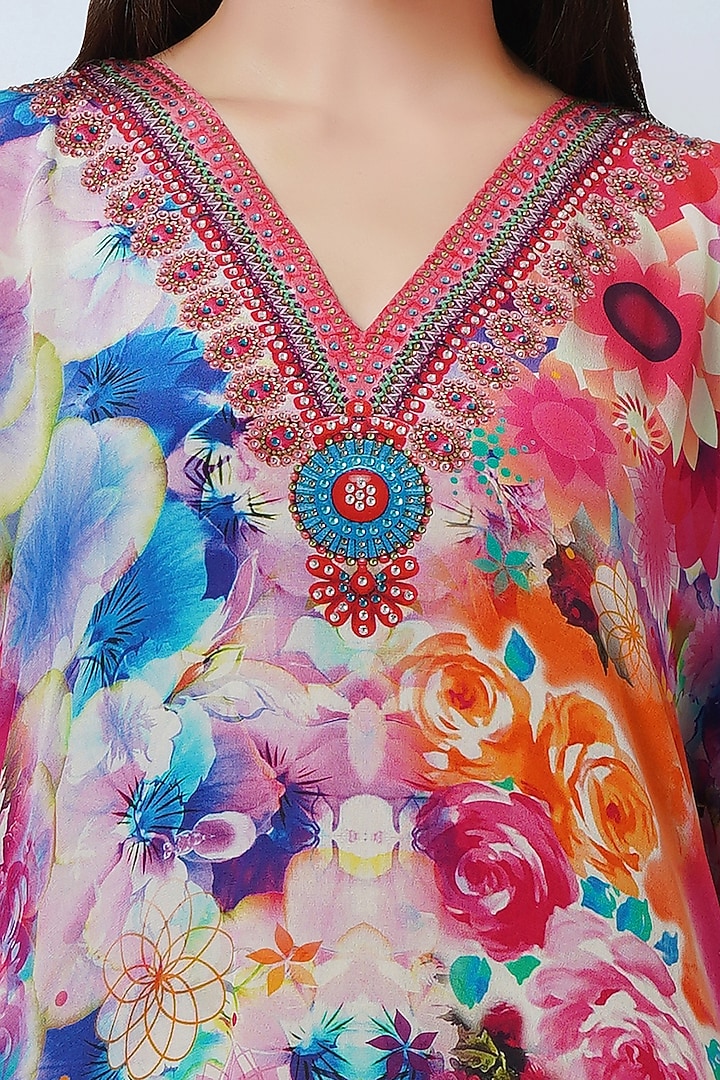 Multi-Colored Silk Crepe Printed Kaftan  by First Resort by Ramola Bachchan at Pernia's Pop Up Shop