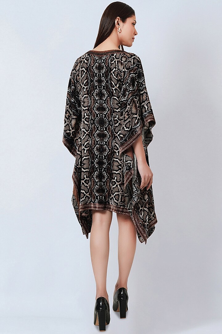 Brown Silk Velvet Printed & Embroidered Kaftan by First Resort by Ramola Bachchan at Pernia's Pop Up Shop