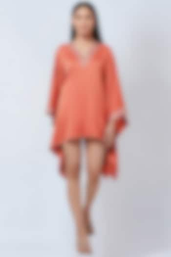 Coral Polyester Satin Embellished Kaftan by First Resort by Ramola Bachchan at Pernia's Pop Up Shop