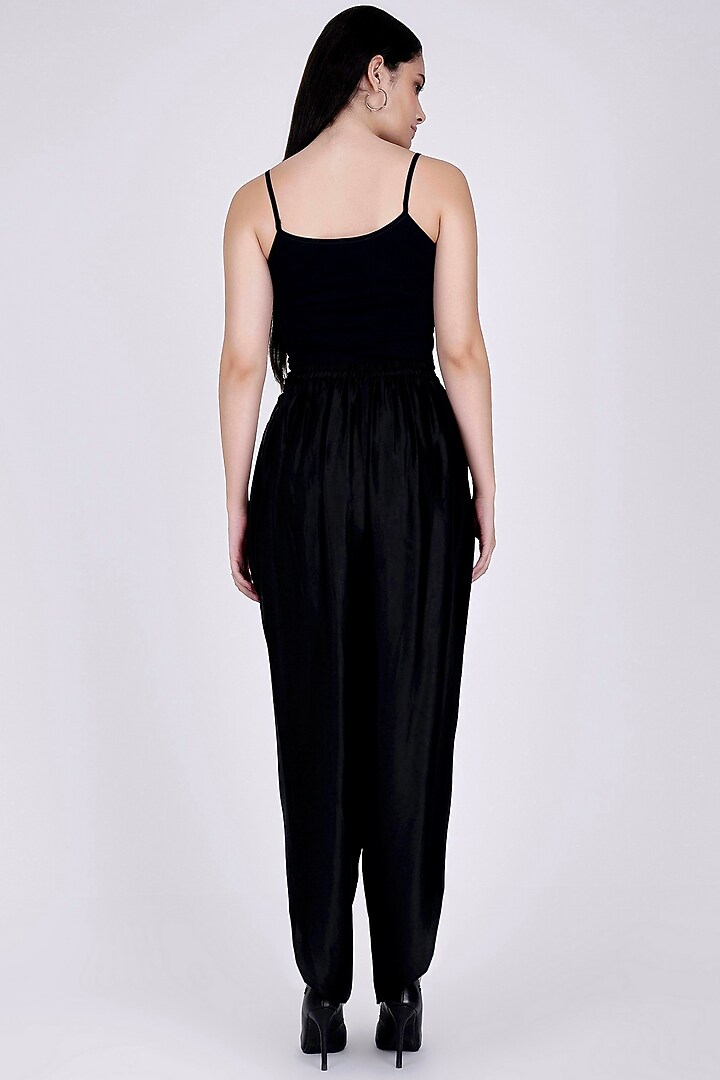 Black Nylon Satin Tulip Pants by First Resort by Ramola Bachchan at Pernia's Pop Up Shop