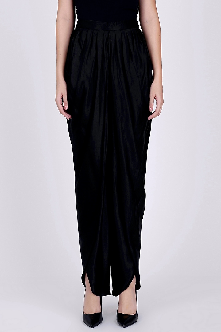Black Nylon Satin Tulip Pants by First Resort by Ramola Bachchan at Pernia's Pop Up Shop