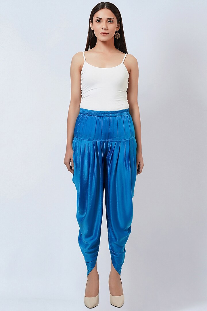 Cobalt Blue Bemberg Satin Dhoti Pants Design by First Resort by Ramola ...