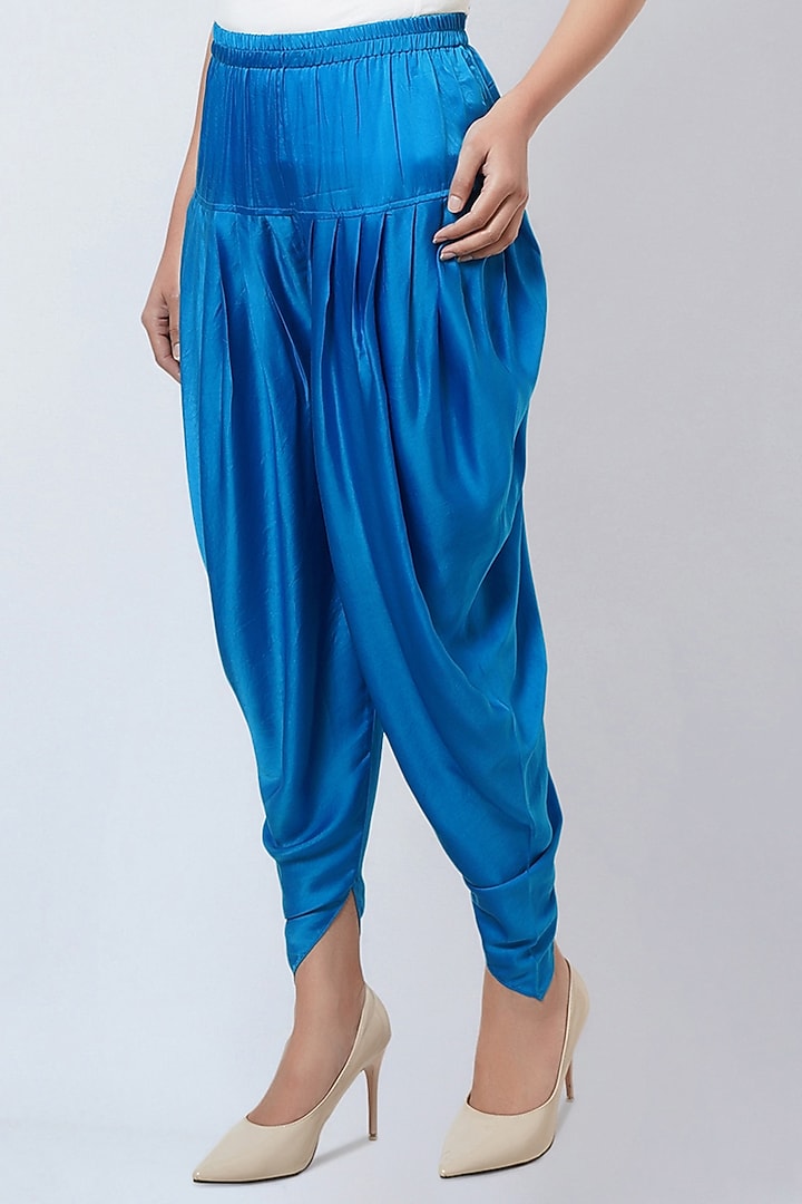 Cobalt Blue Bemberg Satin Dhoti Pants by First Resort by Ramola Bachchan at Pernia's Pop Up Shop