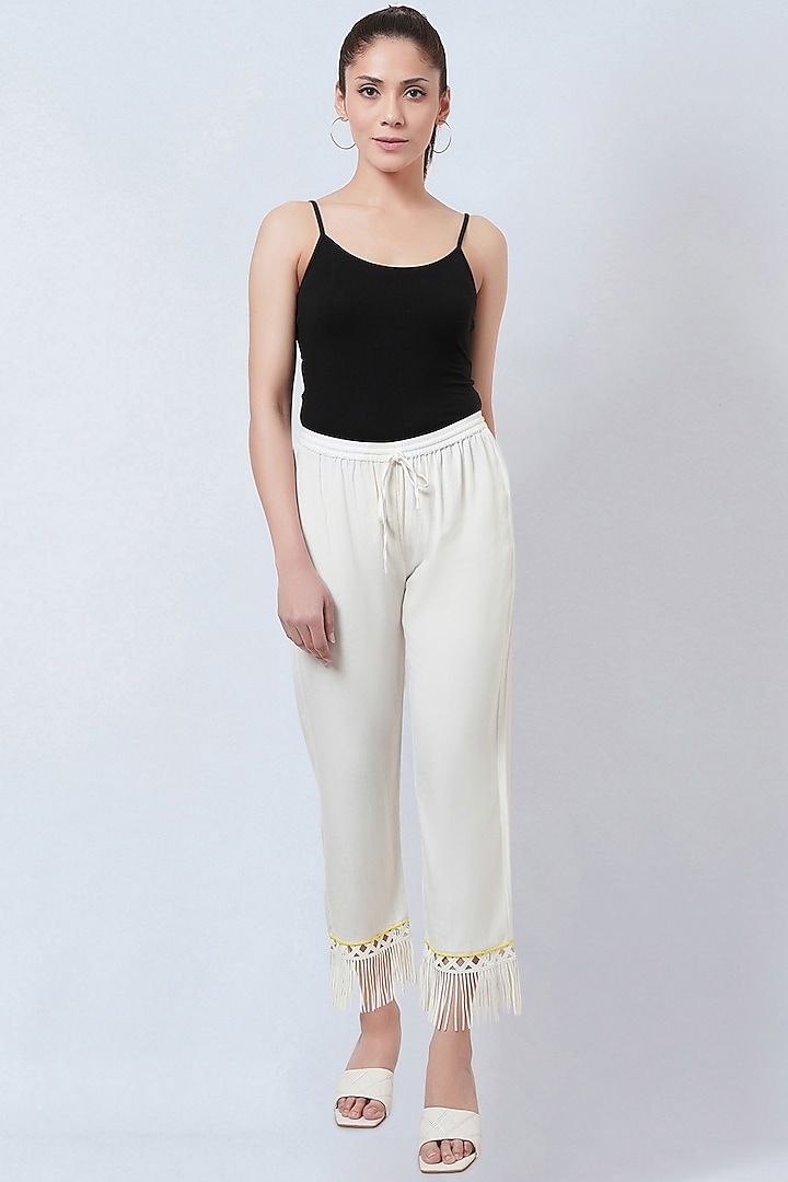 White Rayon Flex Pants by First Resort by Ramola Bachchan