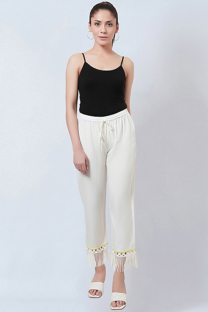 White Rayon Flex Pants by First Resort by Ramola Bachchan at Pernia's Pop Up Shop