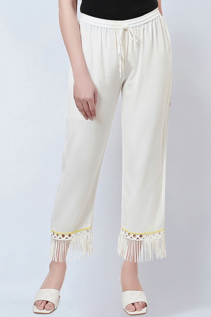 White Rayon Flex Pants by First Resort by Ramola Bachchan at Pernia's Pop Up Shop