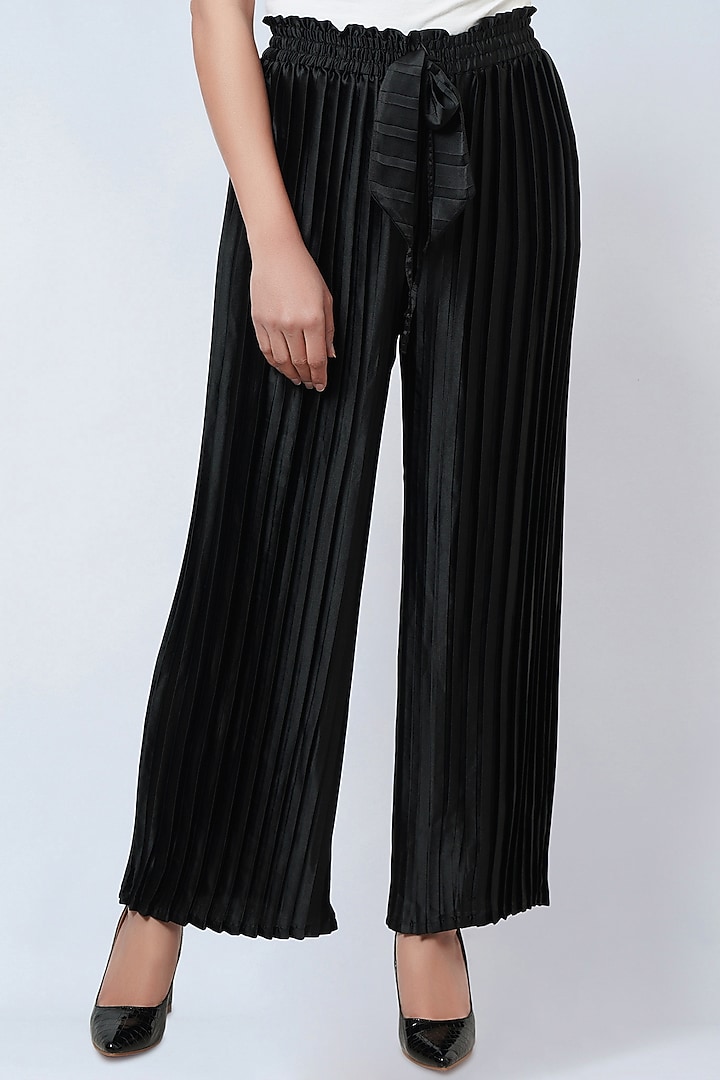 Black Polyester Satin Palazzo Pants by First Resort by Ramola Bachchan at Pernia's Pop Up Shop