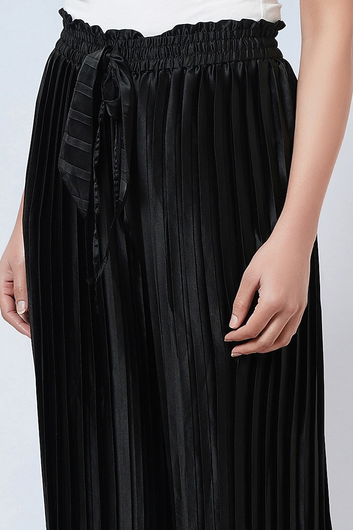 Black Polyester Satin Palazzo Pants by First Resort by Ramola Bachchan at Pernia's Pop Up Shop