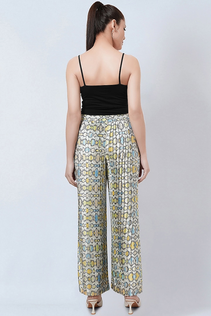 Yellow Polyester Satin Printed Palazzo Pants by First Resort by Ramola Bachchan at Pernia's Pop Up Shop